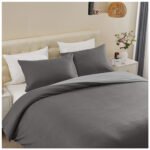 Reversible Plain Duvet Cover Set - Charcoal/Grey - Image 3