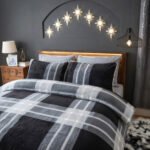 Teddy Fleece Check Duvet Cover Set Charcoal Grey