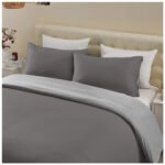 Reversible Plain Duvet Cover Set - Charcoal/Grey - Image 4