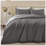 Reversible Plain Duvet Cover Set - Charcoal/Grey - Image 5