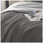 Reversible Plain Duvet Cover Set - Charcoal/Grey - Image 6