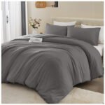 Reversible Plain Duvet Cover Set - Charcoal/Grey - Image 7