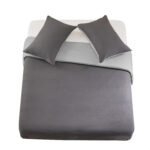 Reversible Plain Duvet Cover Set - Charcoal/Grey - Image 8