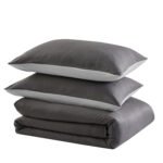 Reversible Plain Duvet Cover Set - Charcoal/Grey - Image 9
