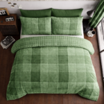 Breathable Denim Check Duvet Cover Set - Green - Image 2