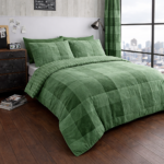 Breathable Denim Check Duvet Cover Set - Green