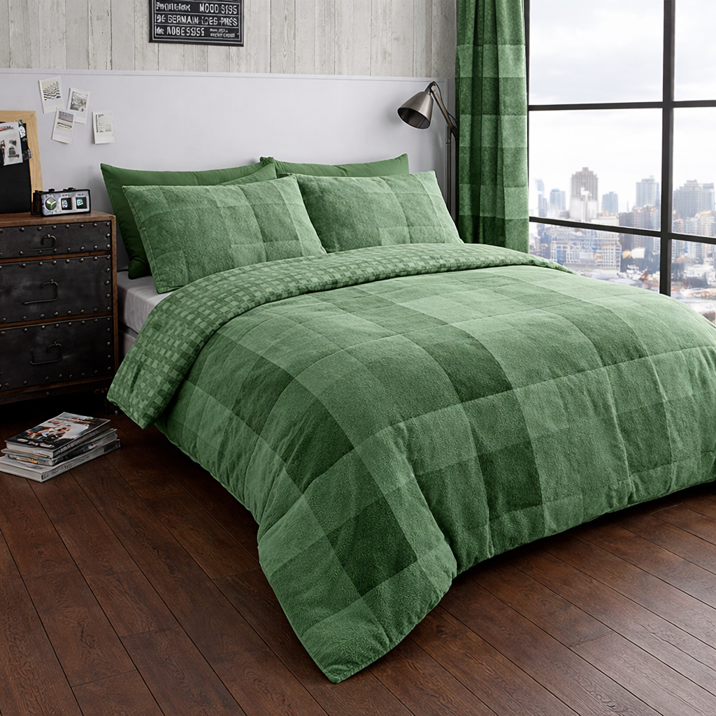 ChatGPT Image Apr 17, 2026, 09_19_54 AM Breathable Denim Check Duvet Cover Set - Green - Image 1