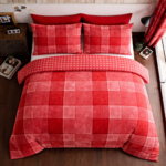 Breathable Denim Check Duvet Cover Set - Red - Image 2