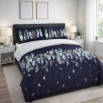 Luxury Feather Geometric Duvet Set - Navy
