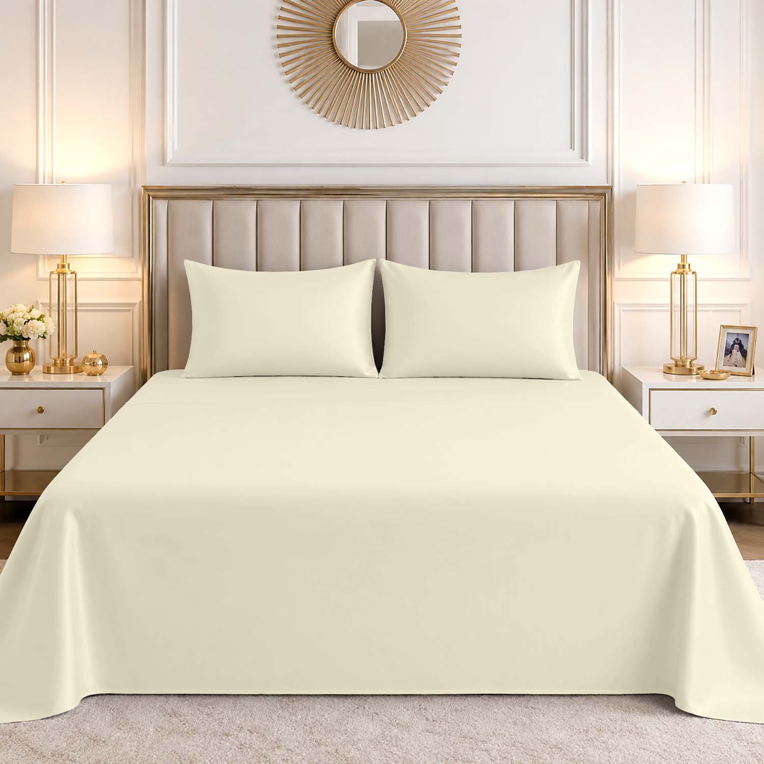 Cream 1 Luxury Cotton Blend Flat Bed Sheet - Cream