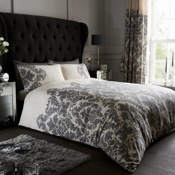 Floral Damask Duvet Cover Set - Cream