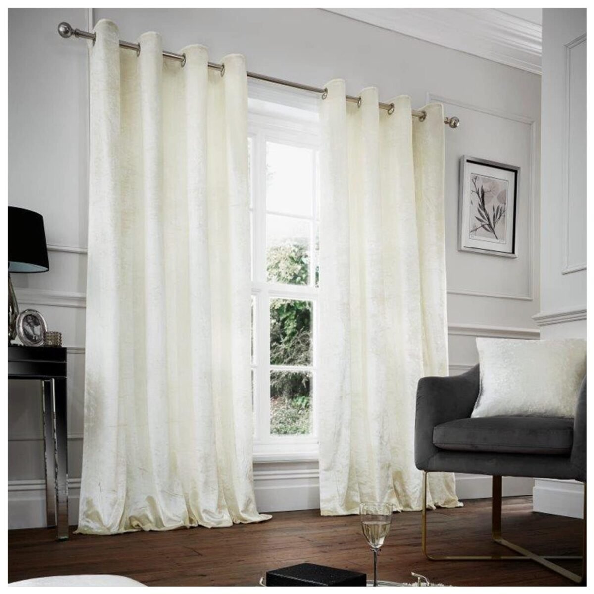 Crushed Velvet Blackout Curtains - Cream
