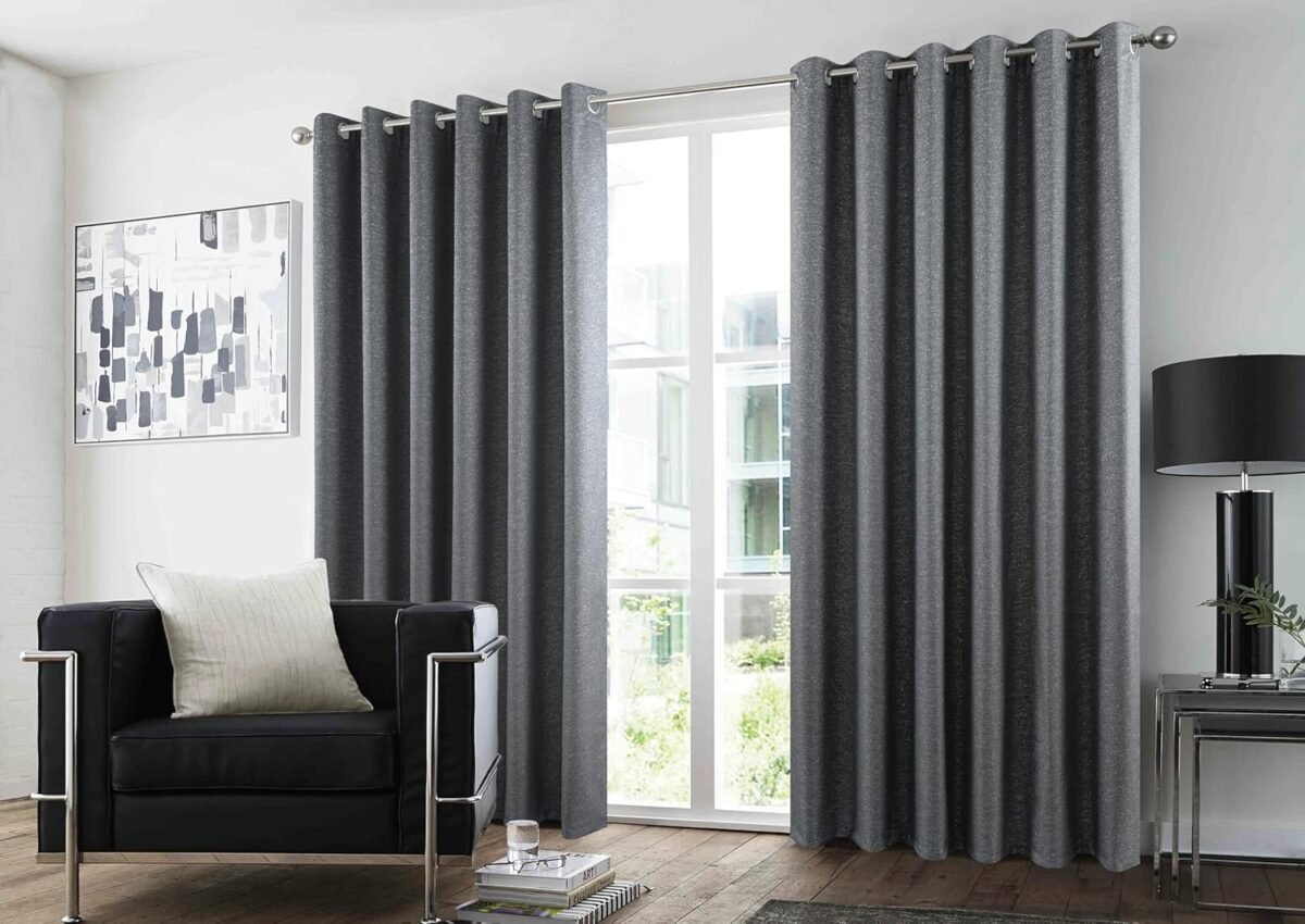 Pair of Glitter Curtains for Bedroom - Charcoal