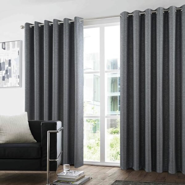 Pair of Glitter Curtains for Bedroom - Charcoal