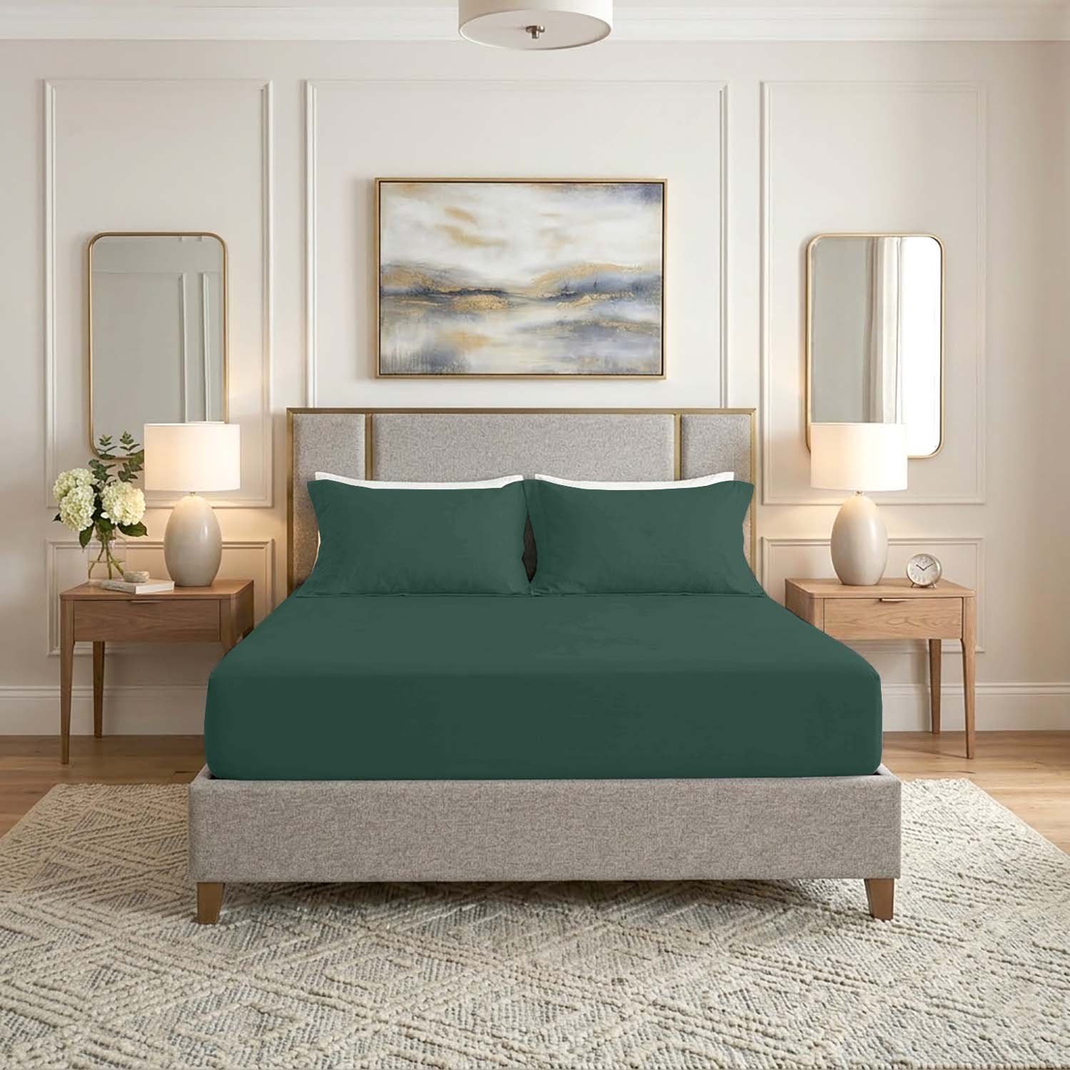 Dark Green 3 Premium Home Essentials Plain Fitted Sheet - Dark Green