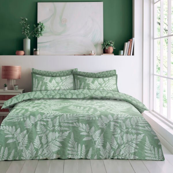 Reversible Botanical Duvet Cover Set - Sage Green