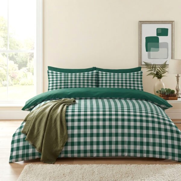 Luxury Gingham Check Duvet Cover Set - Forest