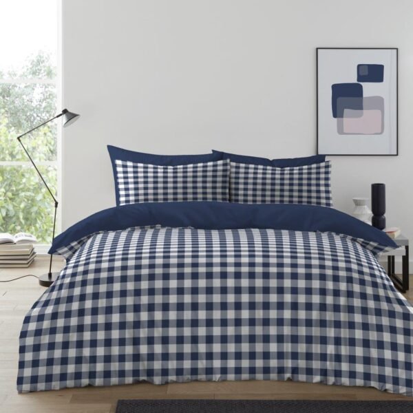 Luxury Gingham Check Duvet Cover Set - Blue