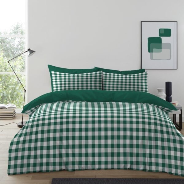 Luxury Gingham Check Duvet Cover Set - Forest