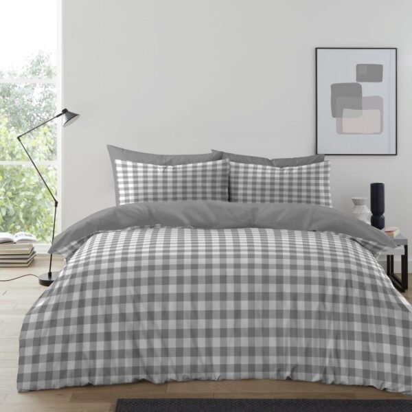 Luxury Gingham Check Duvet Cover Set - Grey