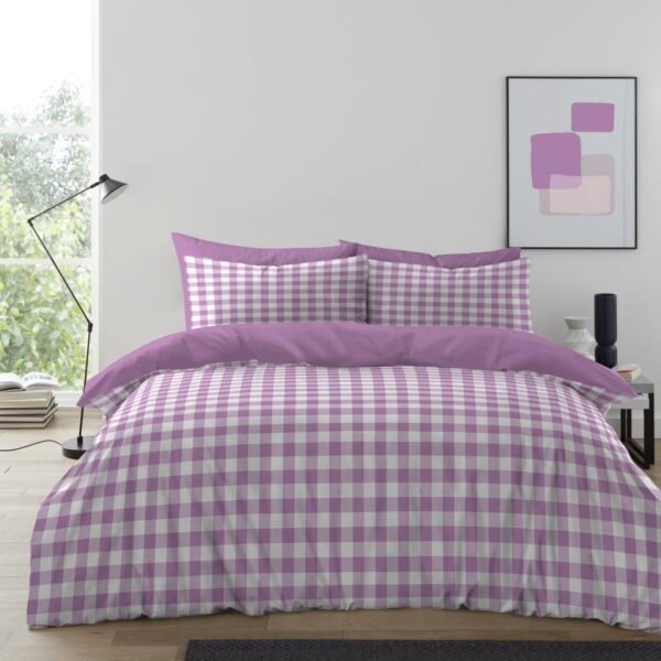 Luxury Gingham Check Duvet Cover Set - Lilac