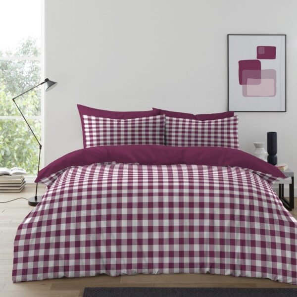 Luxury Gingham Check Duvet Cover Set - Mulberry