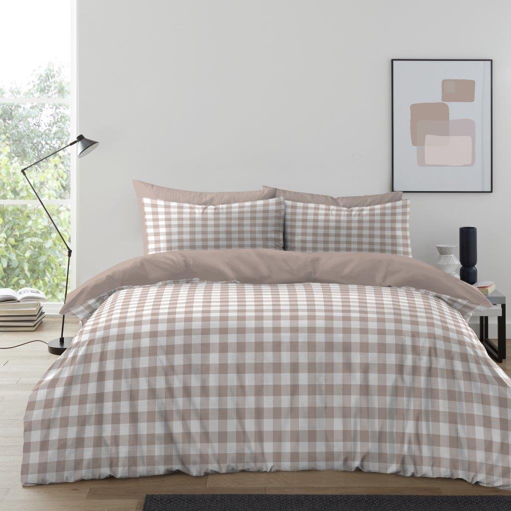 Luxury Gingham Check Duvet Cover Set - Natural