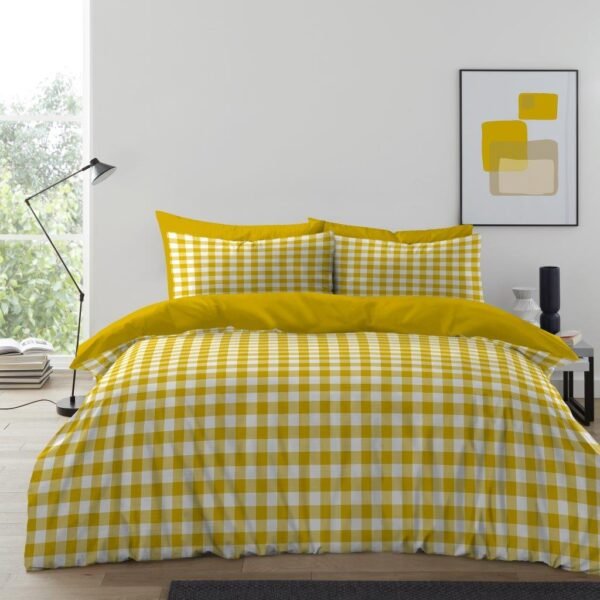 Luxury Gingham Check Duvet Cover Set - Ochre