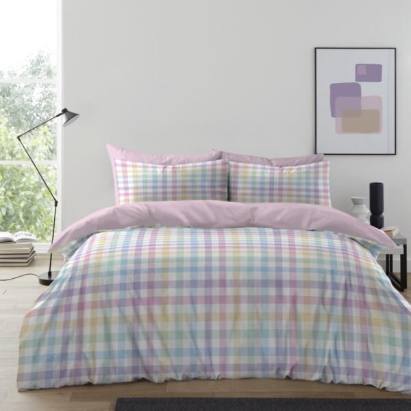 Luxury Gingham Check Duvet Cover Set - Pastel