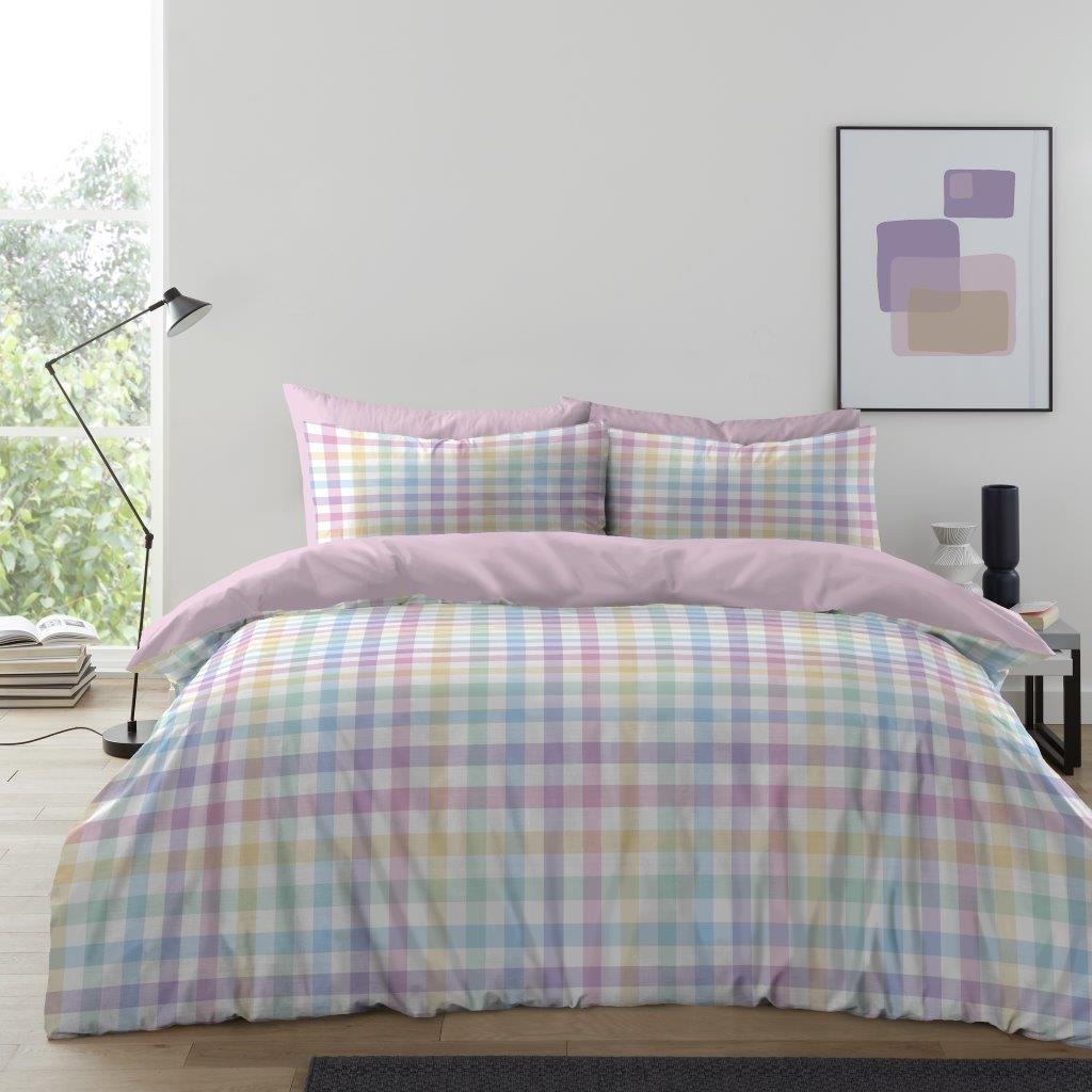 Luxury Gingham Check Duvet Cover Set - Pastel