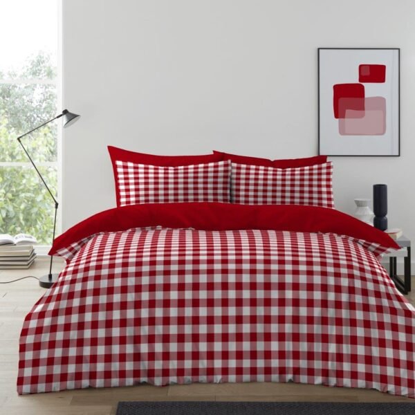 Luxury Gingham Check Duvet Cover Set - Red