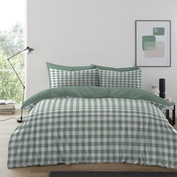 Luxury Gingham Check Duvet Cover Set - Sage Green