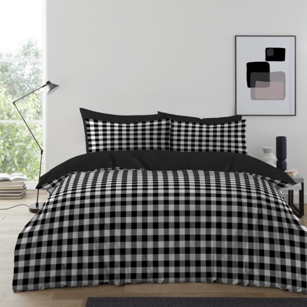 Luxury Gingham Check Duvet Cover Set - Black