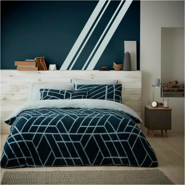 Fleece Printed Geometric Duvet Cover Set Green