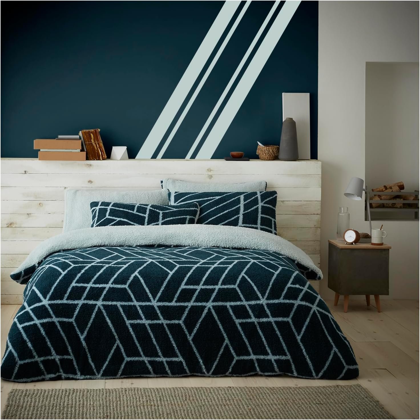 Green Fleece Printed Geometric Duvet Cover Set Green