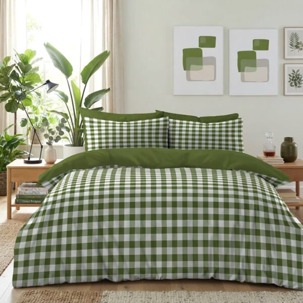 Luxury Gingham Check Duvet Cover Set - Green