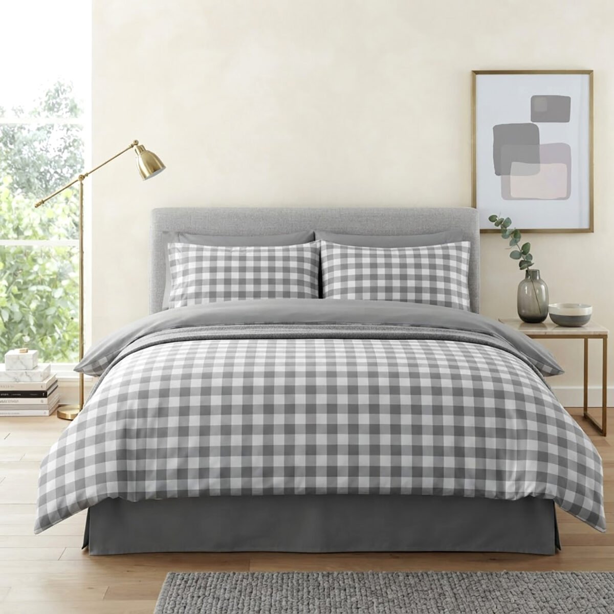Luxury Gingham Check Duvet Cover Set - Grey
