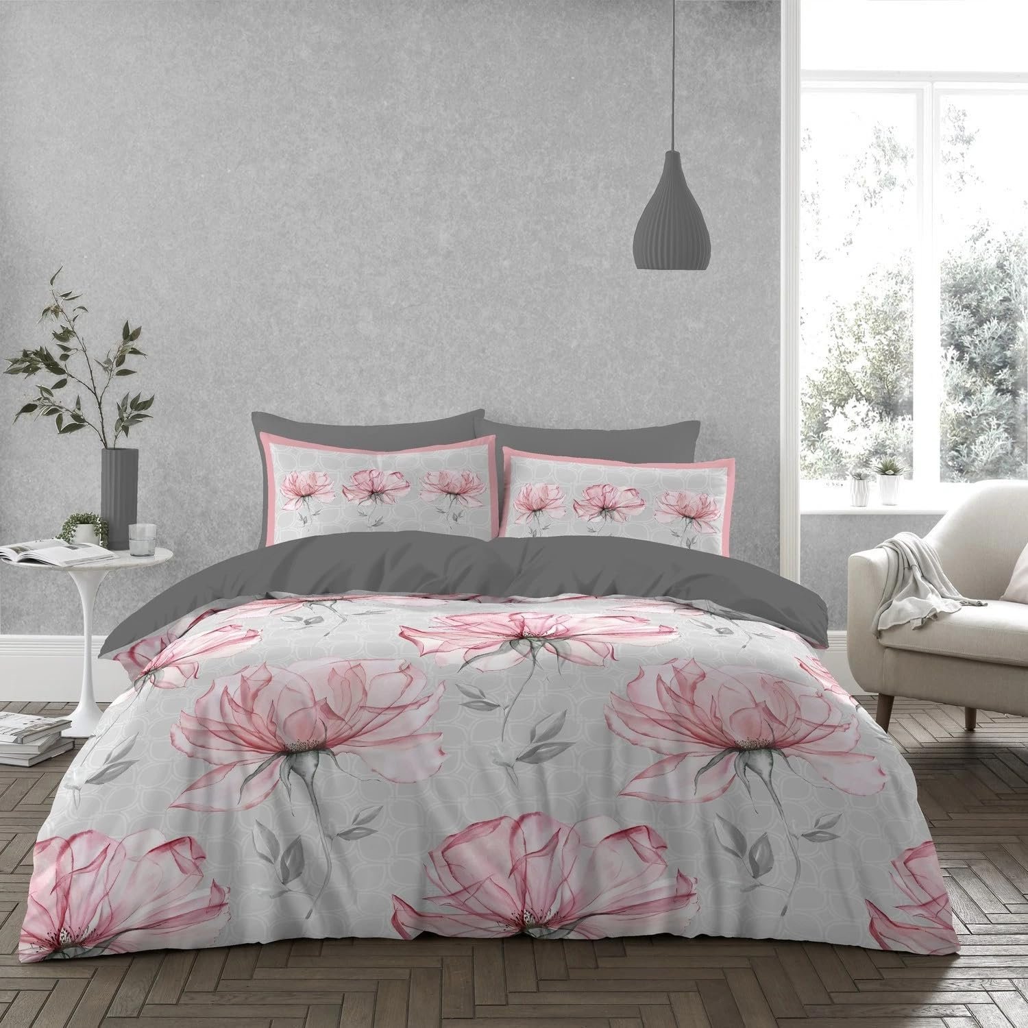 Grey Premium Botanical Duvet Cover Set – Grey