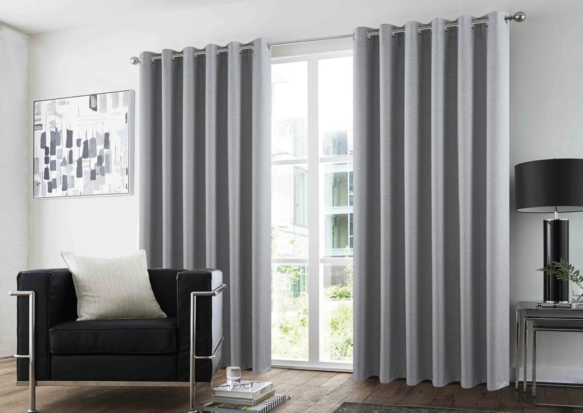 Pair of Glitter Curtains for Bedroom - Grey