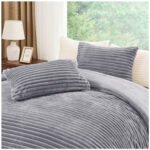 Fleece Bedding Ribbed Duvet Cover Set - Grey - Image 3