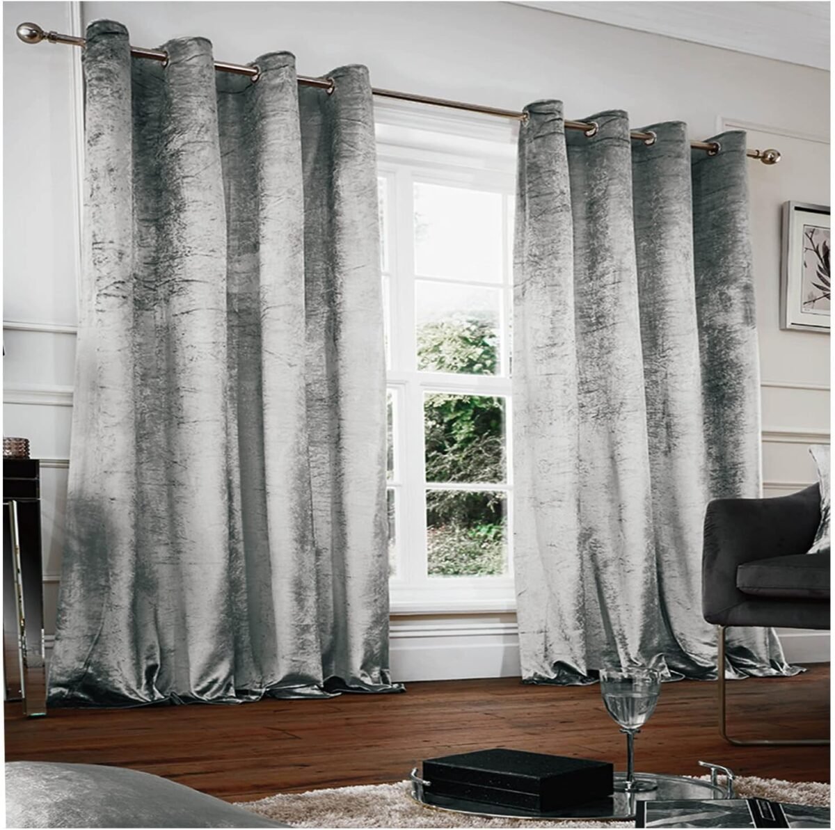Crushed Velvet Blackout Curtains - Grey