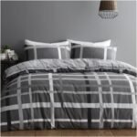 Luxury Striped Check Duvet Cover Set – Grey