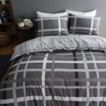 Luxury Striped Check Duvet Cover Set – Grey