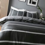 Striped Duvet Cover Set - Black/Charcoal - Image 3