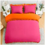 Frill Edge Duvet Cover Set - Hot Pink/Orange - Image 9