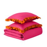 Frill Edge Duvet Cover Set - Hot Pink/Orange - Image 12