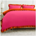 Frill Edge Duvet Cover Set - Hot Pink/Orange - Image 2