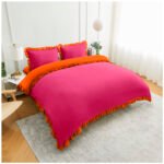 Frill Edge Duvet Cover Set - Hot Pink/Orange - Image 4