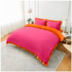 Frill Edge Duvet Cover Set - Hot Pink/Orange - Image 5