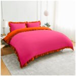 Frill Edge Duvet Cover Set - Hot Pink/Orange - Image 6